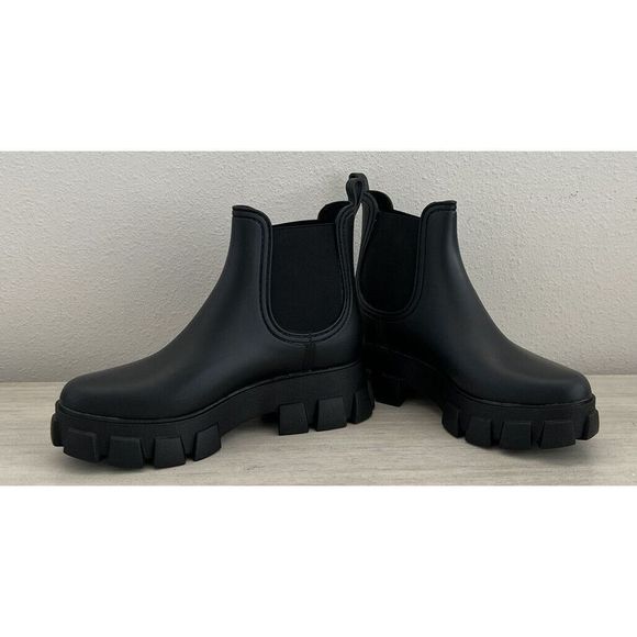 JEFFREY CAMPBELL Women Sz 10 Hydra Platform Chelsea Rain Boots Black Rubber - Picture 3 of 9